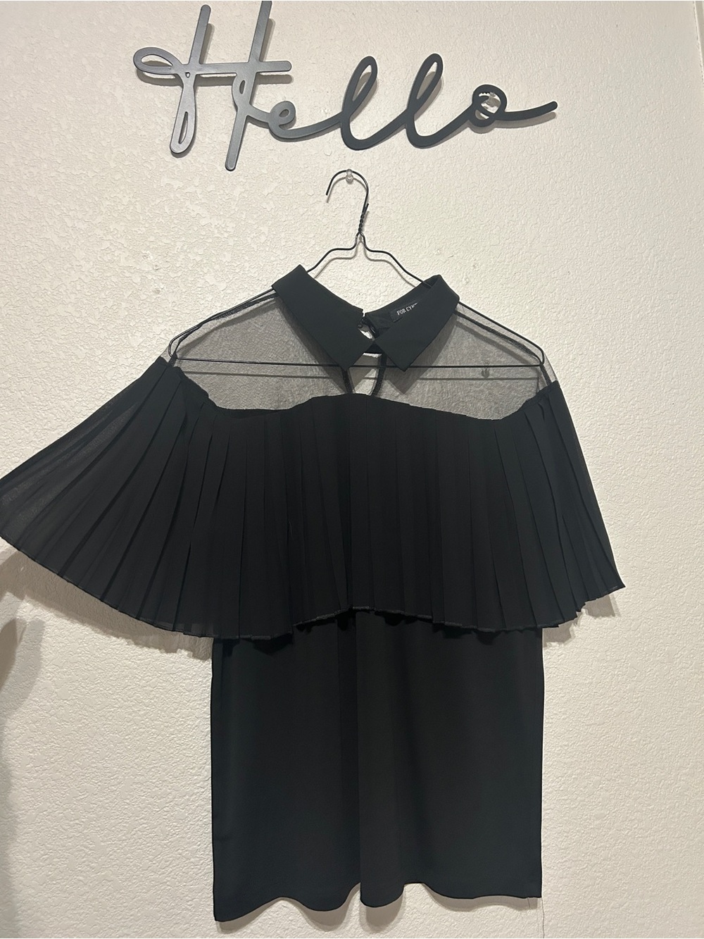 For Cynthia Black Sheer Collared Blouse